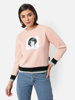 Campus Sutra - Womens Peach Printed Sweatshirt