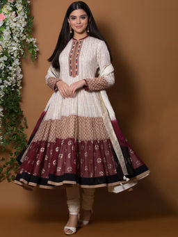 Biba - Multi-Color Printed Kurta With Churidar & Dupatta (Set of 3)