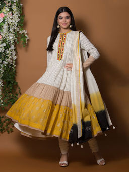 Biba - Multi-Color Printed Kurta With Churidar & Dupatta (Set of 3)