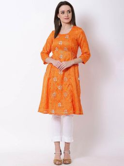 Rangriti - Orange Art Silk A-Line Kurta