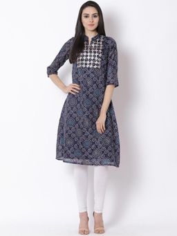Rangriti - Navy Blue Art Silk A-Line Kurta