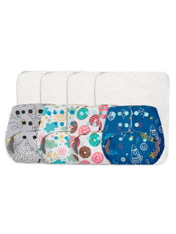 BASIC - Easy - Pack Of 4 Freeszie Cloth Diapers For Babies With Quick Drying Insert - Assorted
