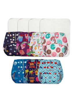 BASIC - Easy - Pack Of 7 Freeszie Cloth Diapers For Babies With 4 Quick Drying Insert - Assorted
