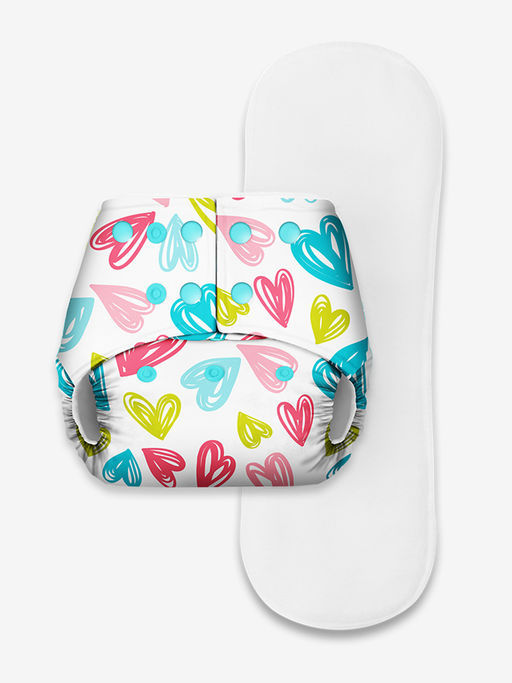 BASIC Free size Pocket Diaper With Dry Feel Soaker-Hearts