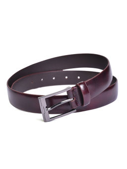 BELWABA - Genuine Italian Leather Burgundy Mens Belt With Shiny Gunmetal Finished Buckle