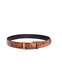 BELWABA - Genuine Italian Leather Tan Mens Belt With Brushed Brass Finished Buckle