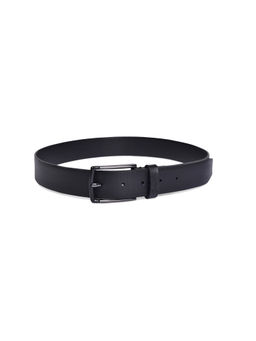 BELWABA - Genuine Leather Black Mens Belt With Dual Black Coated & Shiny Gunmetal Finished Buckle