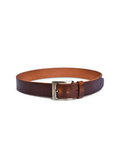BELWABA - Genuine Leather Brown Mens Belt With Brushed Brass Finished Buckle