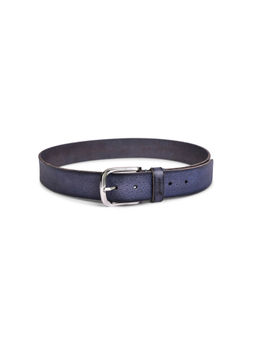 BELWABA - Genuine Leather Navy Mens Belt With Shiny Brushed Nickel Finished Buckle
