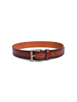 BELWABA - Genuine Leather Tan Mens Belt With Antique Silver Finished Buckle