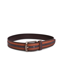 BELWABA - Genuine Leather Brown & Tan Men's Belt With Antique Brass Finished Buckle