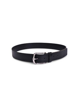 BELWABA - Genuine Leather Black Mens Belt With Shiny Brushed Nickel Finished Buckle