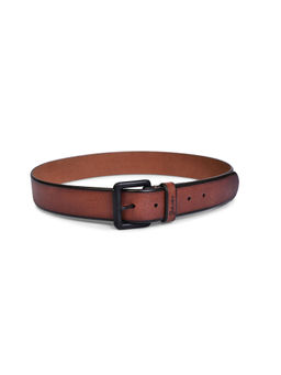 BELWABA - Genuine Leather Brown Mens Belt With Black Coated Roller Buckle.