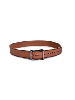 BELWABA - Genuine Leather Tan Mens Belt With Shiny Gunmetal Finished Buckle