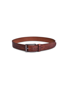 BELWABA - Genuine Leather Brown Mens Belt With Matt Gunmetal Finished Buckle.