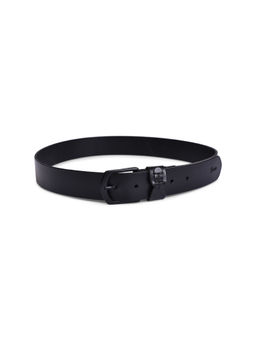 BELWABA - Genuine Leather Black Mens Belt With Black Coated Finished Buckle.