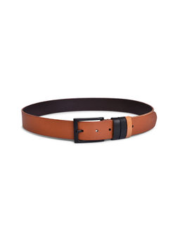 BELWABA - Genuine Leather Tan & Black Mens Belt With Black Coated Finished Buckle