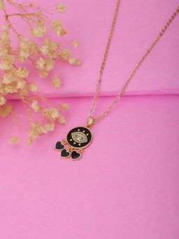 Carlton London - Women Black Gold-Plated CZ Studded Evil Eye Pendant with Chain