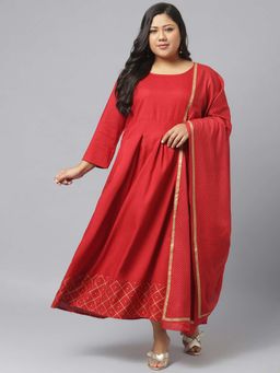 Stylum - Womens Gold Printed Rayon Kurta And Dupatta Set (set Of 2)