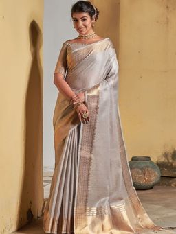 Odette - Maheshwari Silk Grey Women Soothing Saree with Unstitched Blouse