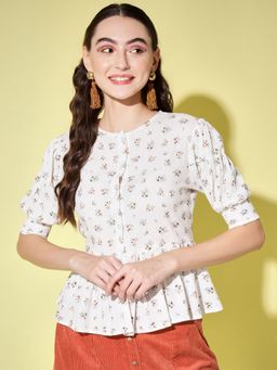 Trend Arrest - White Printed Frill Top