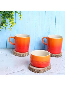 Le Creuset - Flame Set of 3 Stoneware 2 Mugs & 1 Ramekin Bowl Gift Set