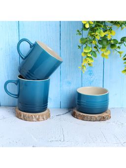 Le Creuset - Deep Teal Set of 3 Stoneware -2 Mugs & 1 Ramekin Bowl Gift Set