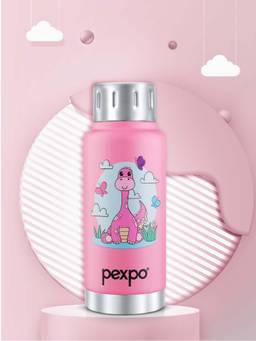 Pexpo - Cameo Pink Dinosaur Stainless Steel Vacuum Insulated Hot & Cold Flask - 300 ml