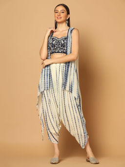 "Two Sisters" by Gyans - Indigo Tie & Dye Dhoti Cape Set (Set of 3)