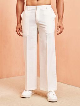 Vastramay - Men White Cotton Flex Wide Leg Pant