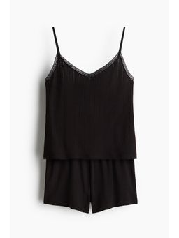 H&M - Women Black Cotton Pointelle Pyjamas