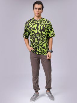 The Indian Garage Co - Men Oversized Printed Crew Neck T-shirt Black