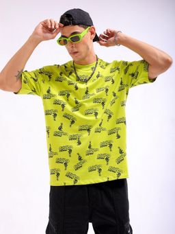 The Indian Garage Co - Men Boxy Oversized Printed Crew Neck T-shirt Green