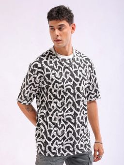 The Indian Garage Co - Men Boxy Oversized Printed Crew Neck T-shirt White