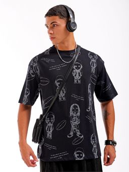 The Indian Garage Co - Men Boxy Oversized Graphic Printed Crew Neck T-shirt Black