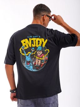 The Indian Garage Co - Men Boxy Oversized Graphic Back Printed Crew Neck T-shirt Black