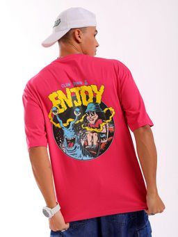 The Indian Garage Co - Men Boxy Oversized Graphic Back Printed Crew Neck T-shirt Pink