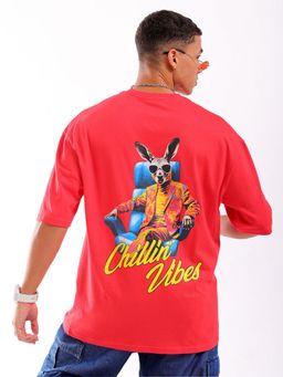 The Indian Garage Co - Men Oversized Graphic Back Printed Crew Neck T-shirt Red