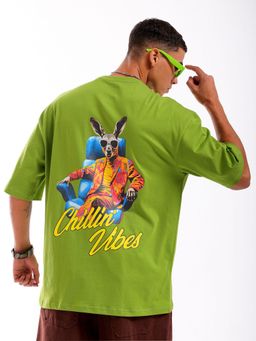 The Indian Garage Co - Men Oversized Graphic Back Printed Crew Neck T-shirt Green