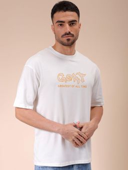 The Indian Garage Co - Men Boxy Oversized Graphic Back Printed Crew Neck T-shirt White