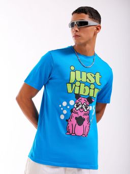 The Indian Garage Co - Men Slim Fit Placement Print Crew Neck T-shirt Blue