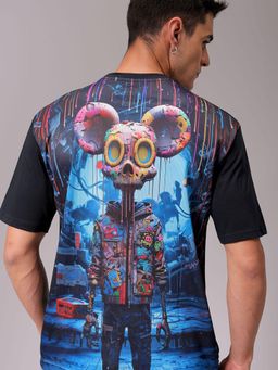 The Indian Garage Co - Men Boxy Oversized Graphic Back Printed Crew Neck T-shirt Black