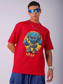 The Indian Garage Co - Men Boxy Oversized Placement Print Crew Neck T-shirt Red