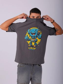 The Indian Garage Co - Men Boxy Oversized Placement Print Crew Neck T-shirt Grey