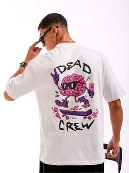 The Indian Garage Co - Men Boxy Oversized Graphic Back Printed Crew Neck T-shirt White