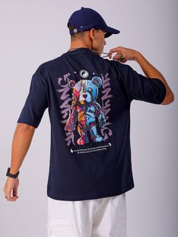 The Indian Garage Co - Men Boxy Oversized Graphic Back Printed Crew Neck T-shirt Navy Blue