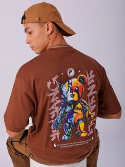 The Indian Garage Co - Men Boxy Oversized Graphic Back Printed Crew Neck T-shirt Brown