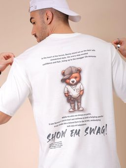 The Indian Garage Co - Men Boxy Oversized Graphic Back Printed Crew Neck T-shirt White