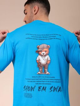 The Indian Garage Co - Men Boxy Oversized Graphic Back Printed Crew Neck T-shirt Blue