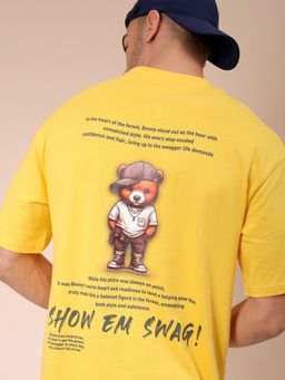 The Indian Garage Co - Men Boxy Oversized Graphic Back Printed Crew Neck T-shirt Yellow